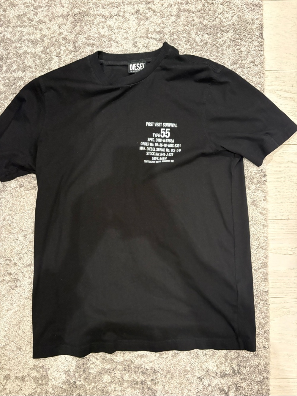 NWOT Diesel Black Short-Sleeve Crew Neck Tee with White Chest Print